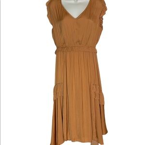 Women’s Current Air Anthropologie Romantic Orange Ruffle Dress Size Large